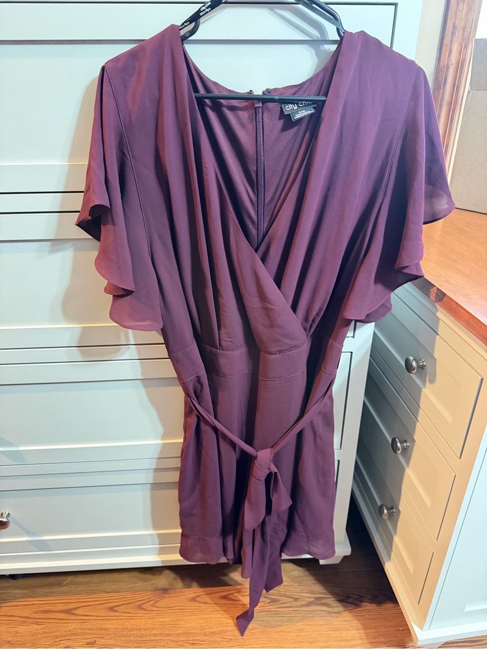 City Chic Size 16 Burgundy Flutter Sleeve Wrap Romper